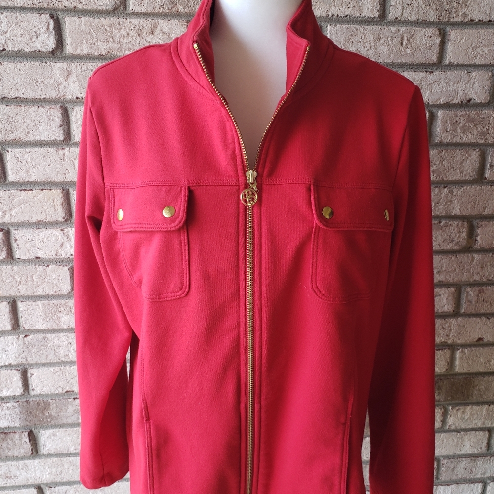 Susan Graver red zip up jacket medium
